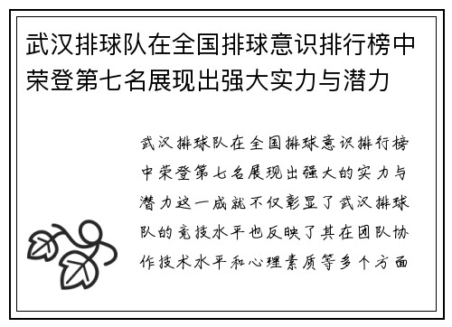 武汉排球队在全国排球意识排行榜中荣登第七名展现出强大实力与潜力